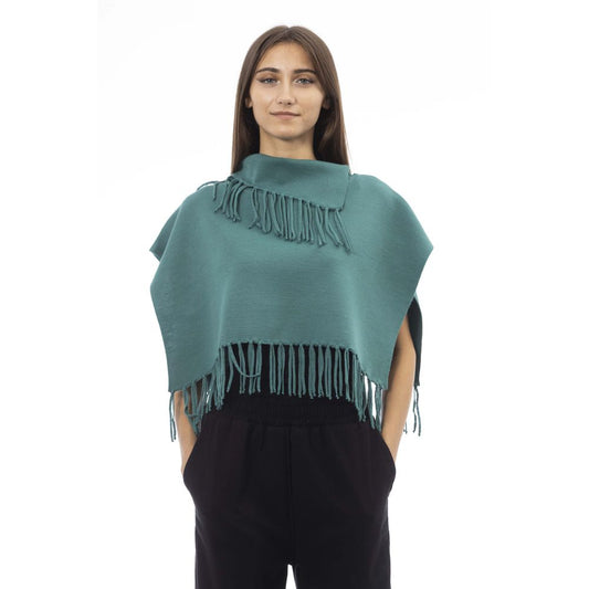 Alpha Studio Green Wool Women Poncho With Fringes