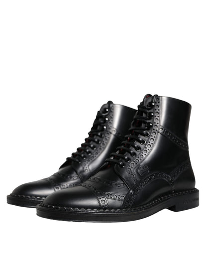 Dolce & Gabbana Black Leather Lace Up Mid Calf Boots Shoes - EU39/US6