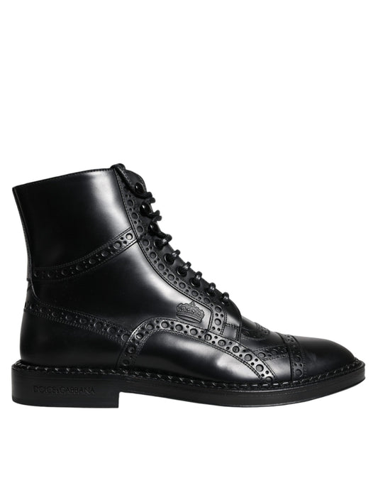 Dolce & Gabbana Black Leather Lace Up Mid Calf Boots Shoes - EU39/US6