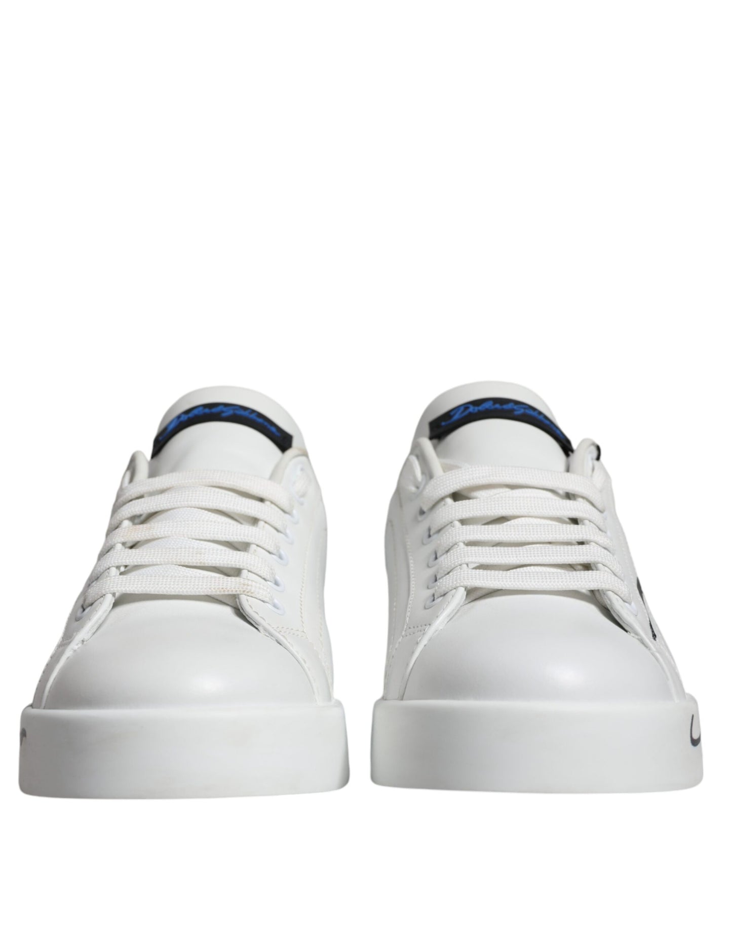 Dolce & Gabbana White Blue Leather Logo Low Top Sneakers Shoes - EU42/US9