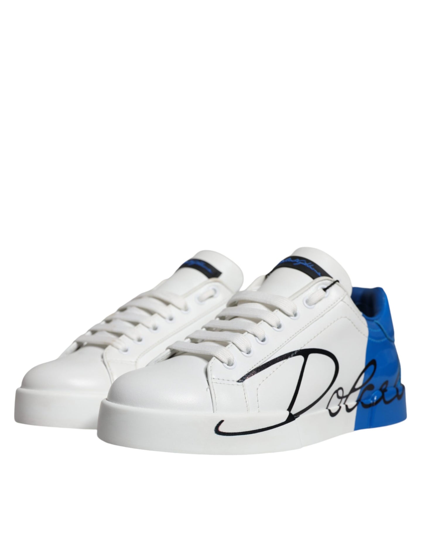 Dolce & Gabbana White Blue Leather Logo Low Top Sneakers Shoes - EU42/US9