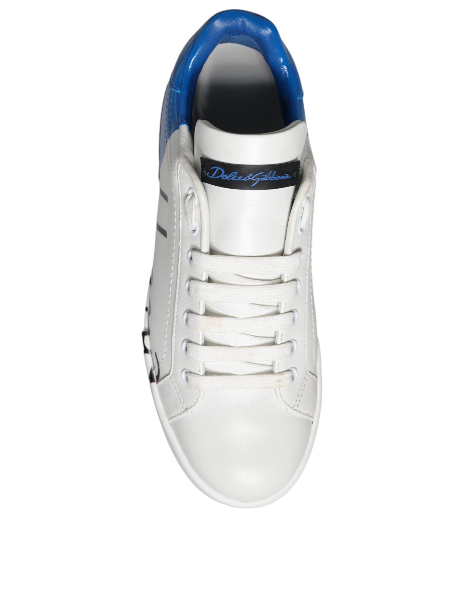 Dolce & Gabbana White Blue Leather Logo Low Top Sneakers Shoes - EU42/US9