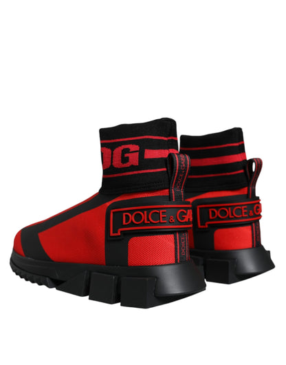 Dolce & Gabbana Red Black Fabric High Top Sorrento Sneakers Shoes - EU40/US7