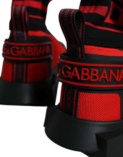 Dolce & Gabbana Red Black Fabric High Top Sorrento Sneakers Shoes - EU40/US7