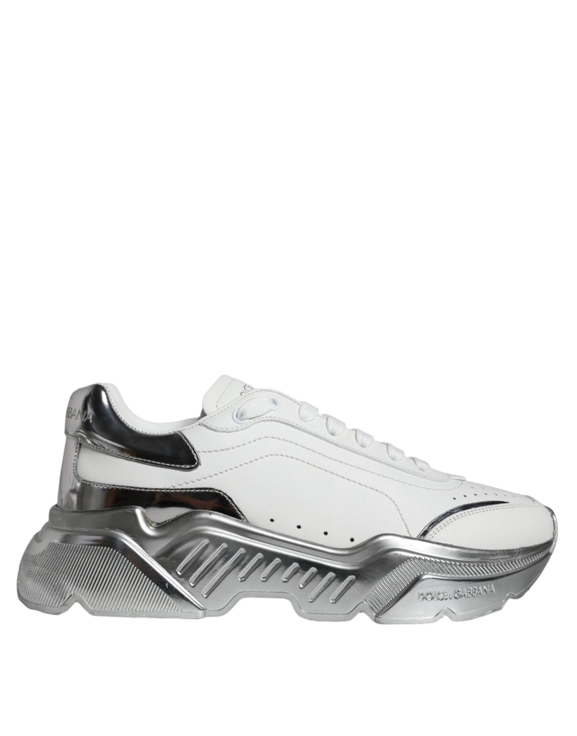 Dolce & Gabbana White Silver Daymaster Low Top Sneakers Shoes - EU40/US7