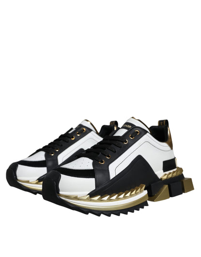 Dolce & Gabbana White Gold Black Leather SUPER KING Sneakers Shoes - EU41/US8