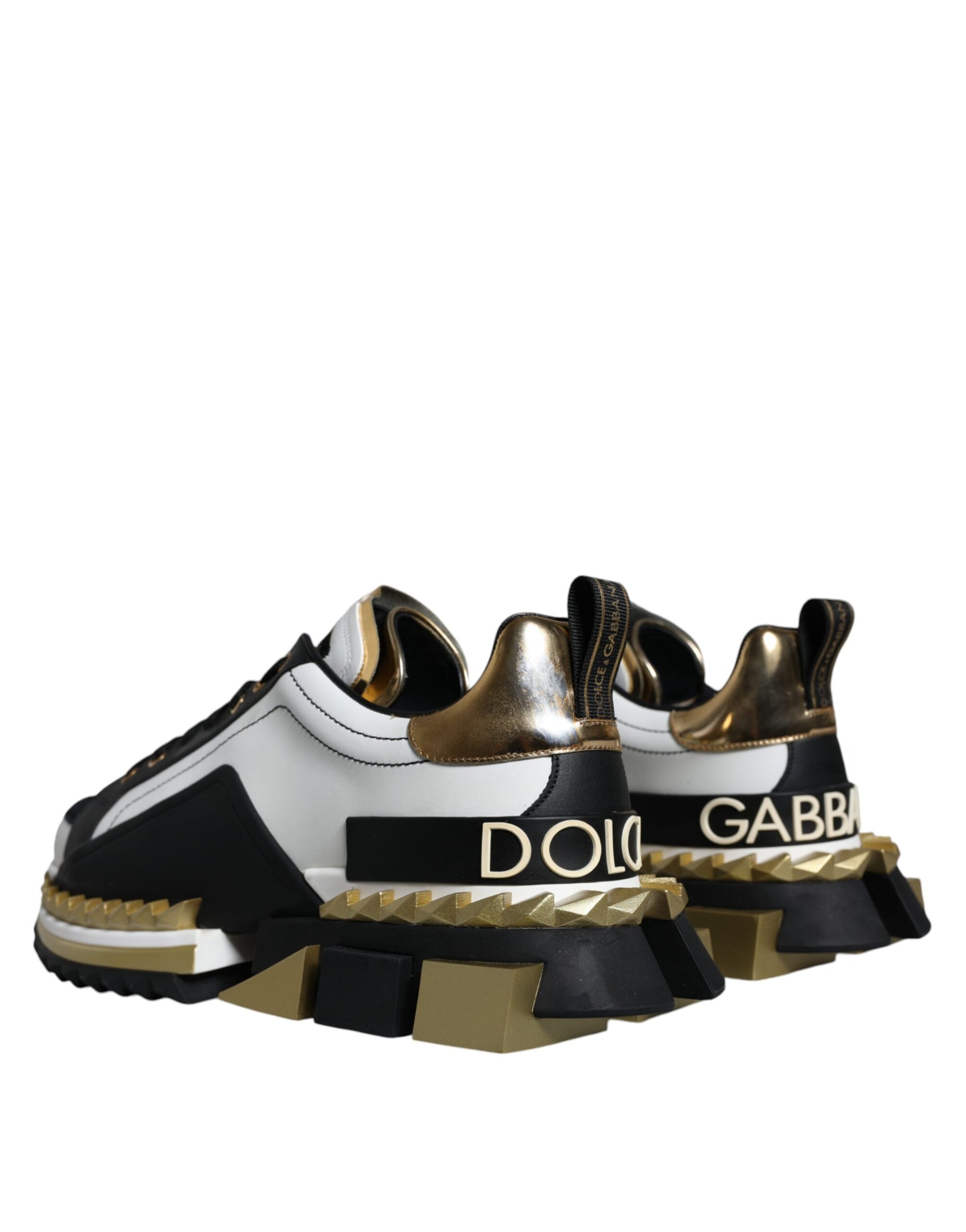 Dolce & Gabbana White Gold Black Leather SUPER KING Sneakers Shoes - EU41/US8