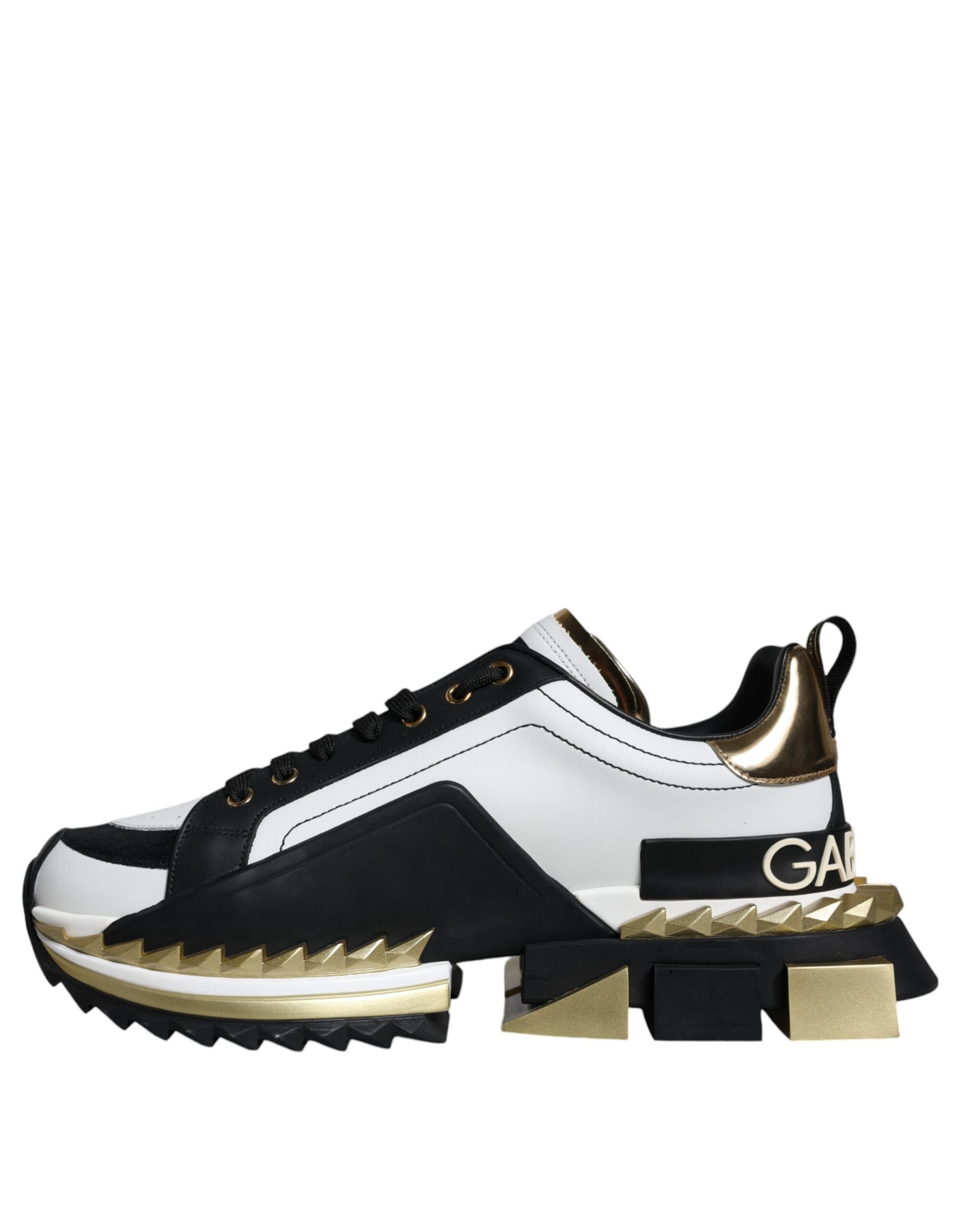 Dolce & Gabbana White Gold Black Leather SUPER KING Sneakers Shoes - EU41/US8