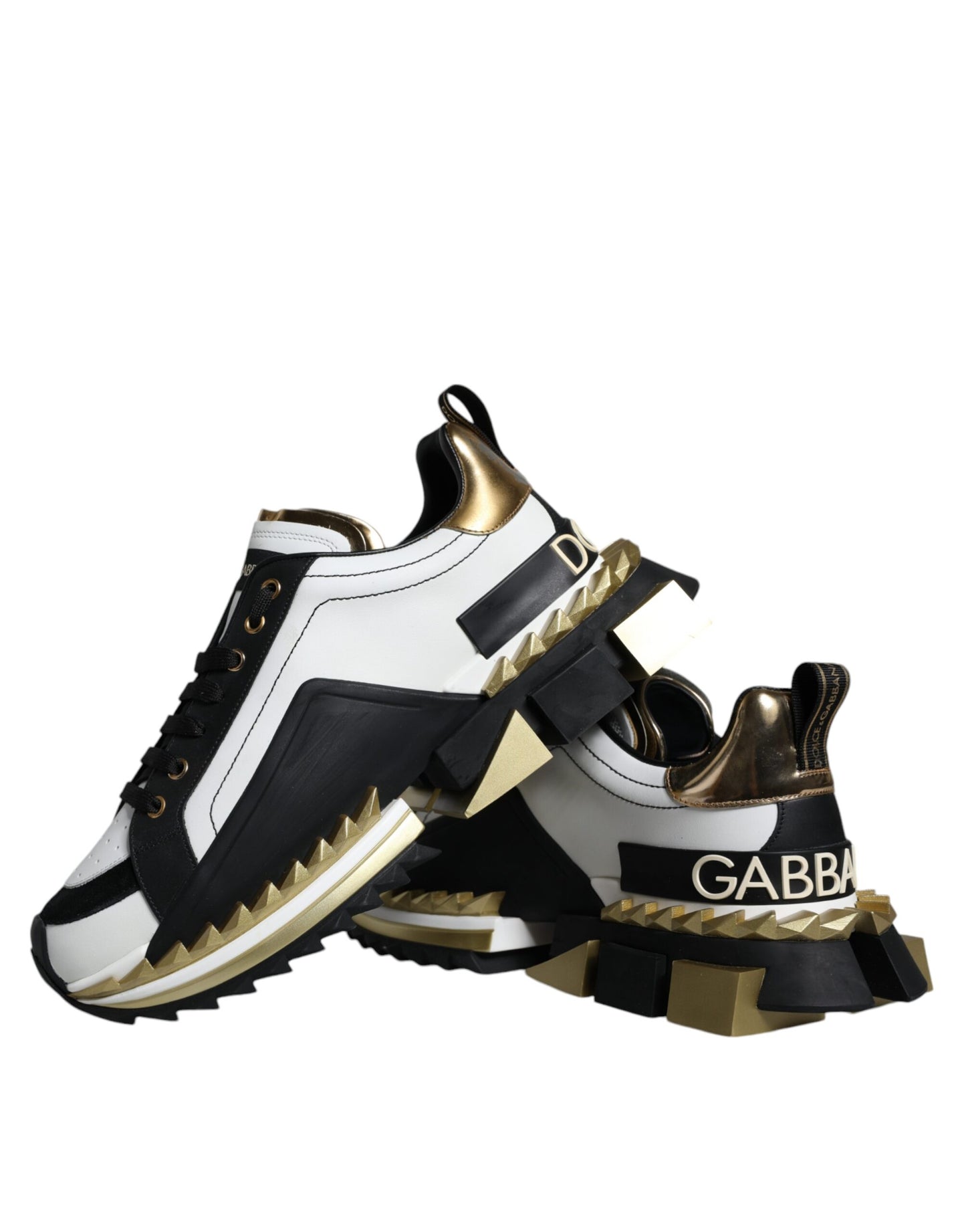 Dolce & Gabbana White Gold Black Leather SUPER KING Sneakers Shoes - EU41/US8