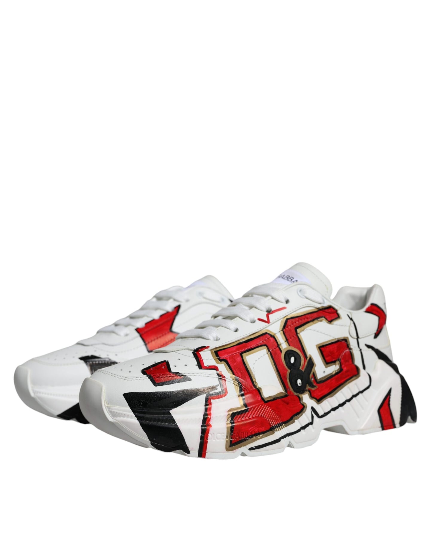 Dolce & Gabbana White Daymaster Hand Painted Sneakers Shoes - EU40/US7