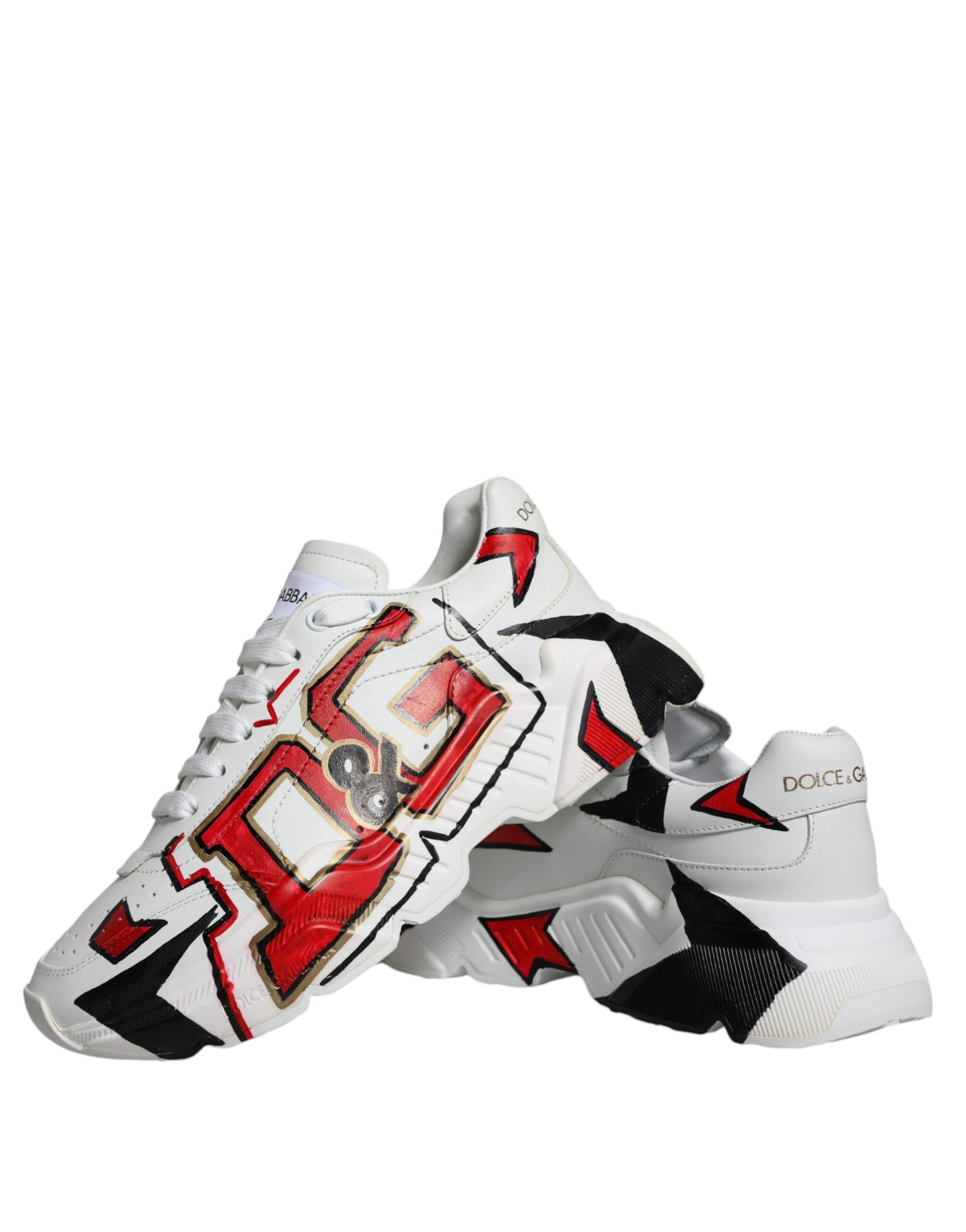 Dolce & Gabbana White Daymaster Hand Painted Sneakers Shoes - EU40/US7