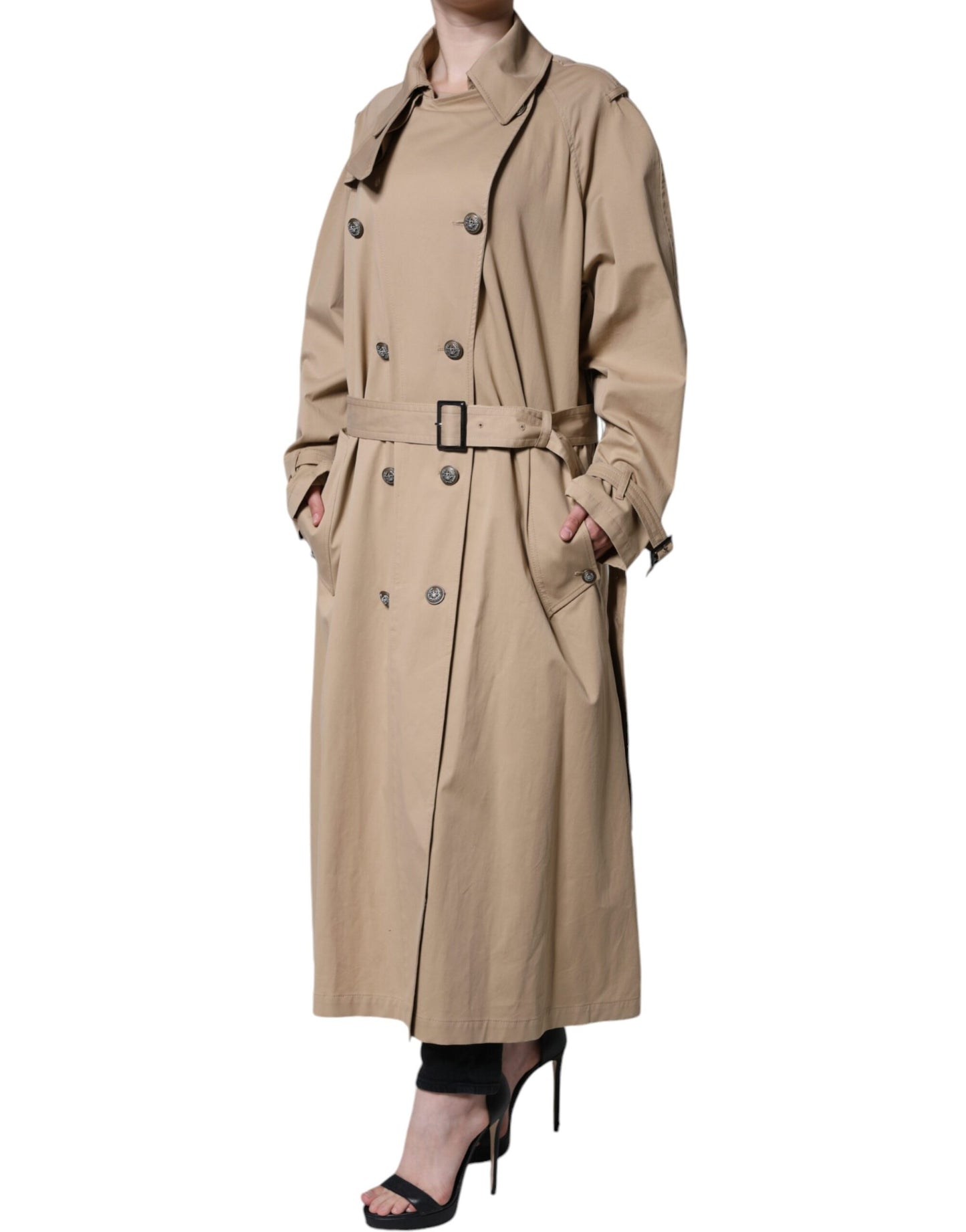 Dolce & Gabbana Khaki Double Breasted Trench Coat Jacket - IT40|S