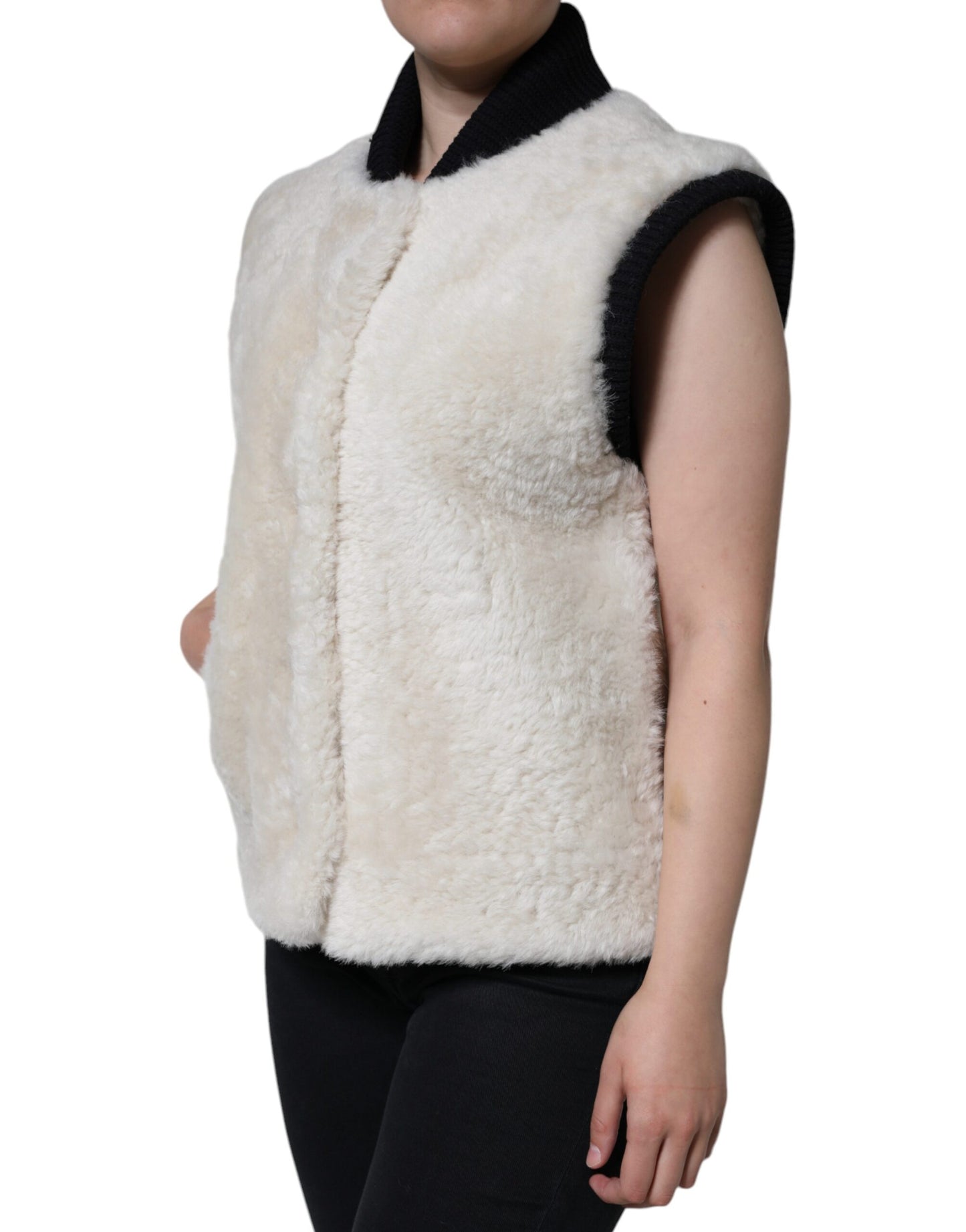 Burberry White WARRENFORD Shearling Leather Vest Coat Jacket - IT44 | L