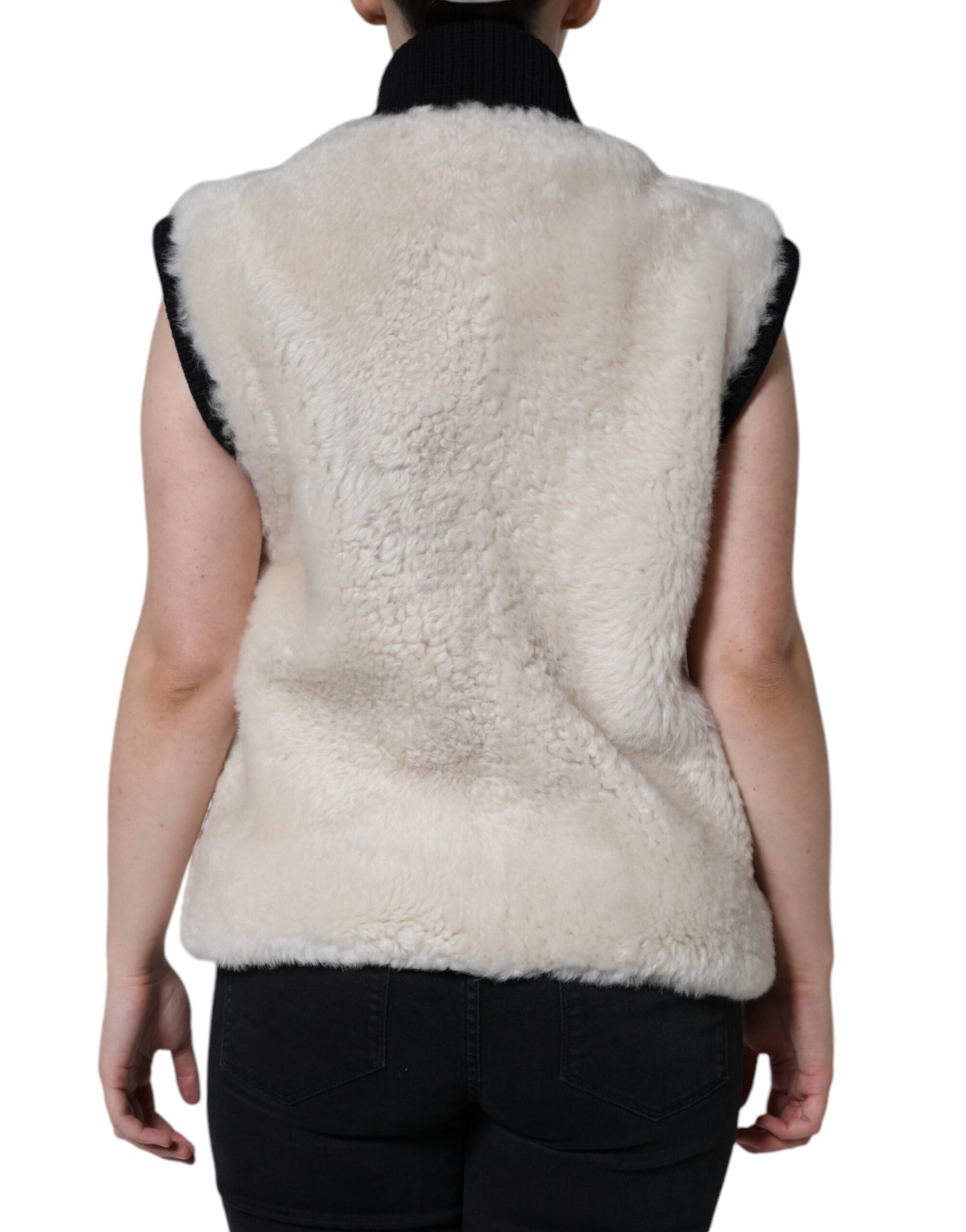 Burberry White WARRENFORD Shearling Leather Vest Coat Jacket - IT44 | L