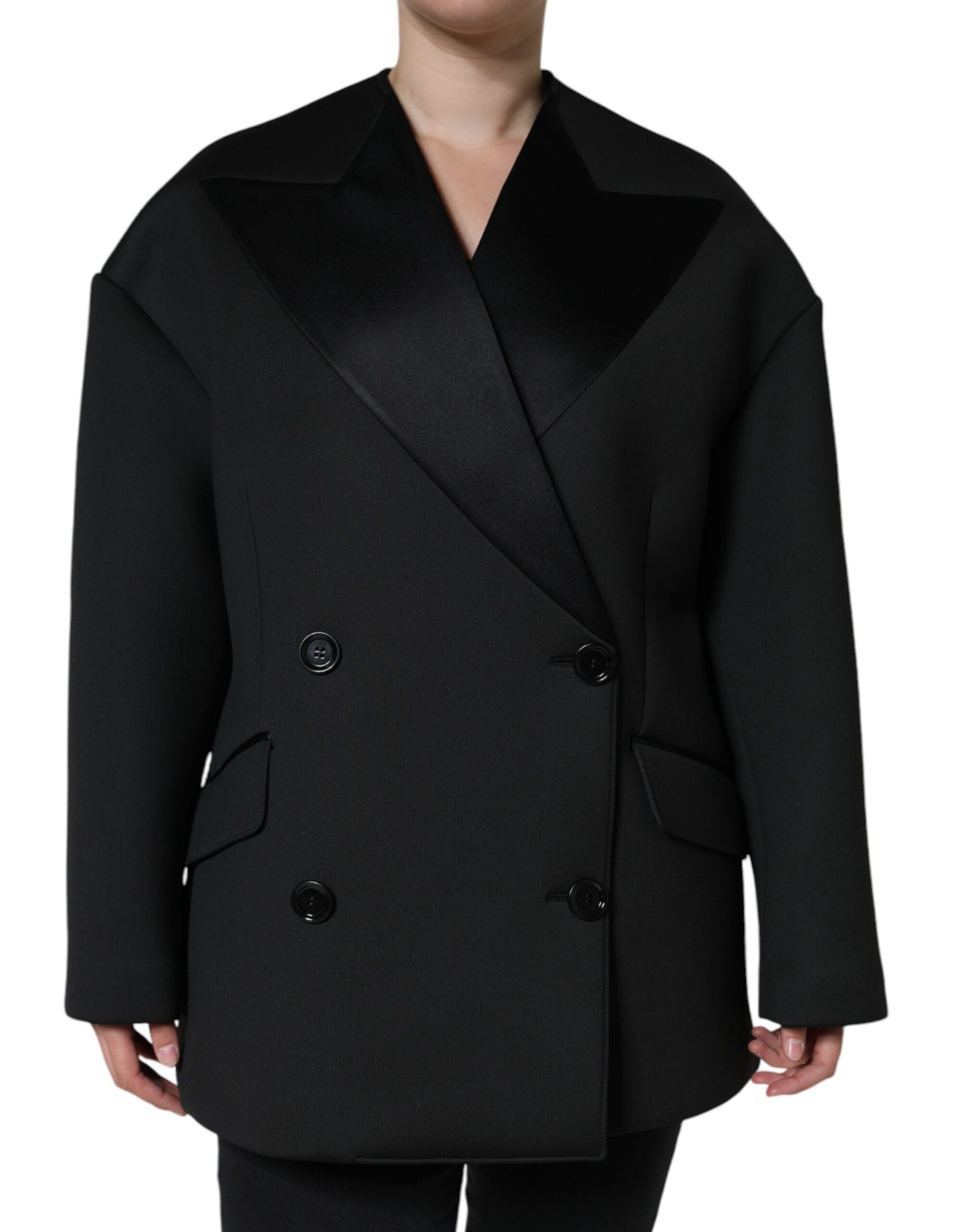 Dolce & Gabbana Black Polyester Double Breasted Coat Jacket - IT44 | L