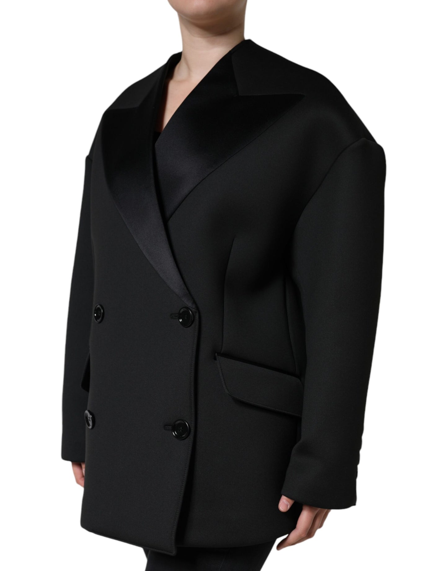 Dolce & Gabbana Black Polyester Double Breasted Coat Jacket - IT44 | L