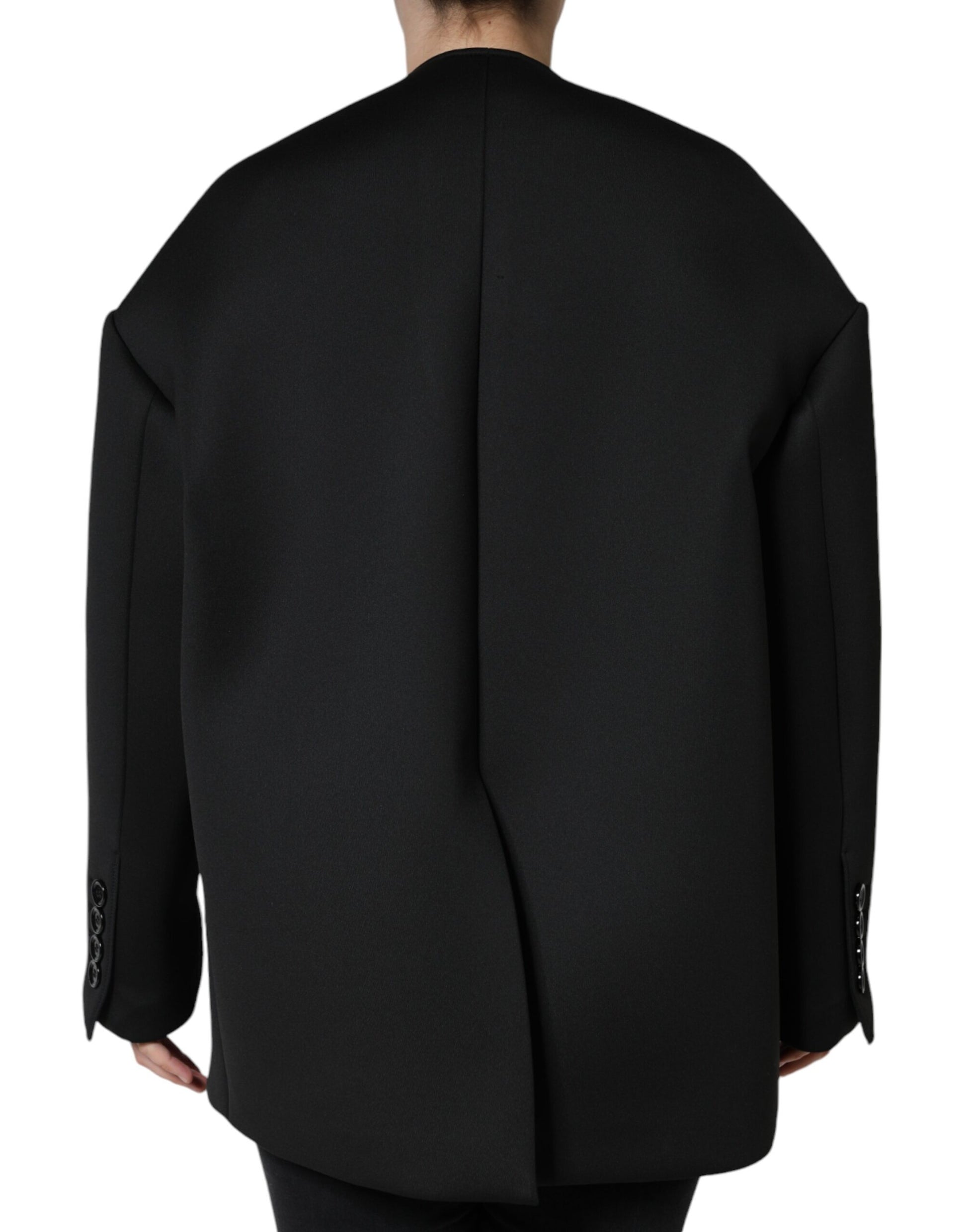 Dolce & Gabbana Black Polyester Double Breasted Coat Jacket - IT44 | L