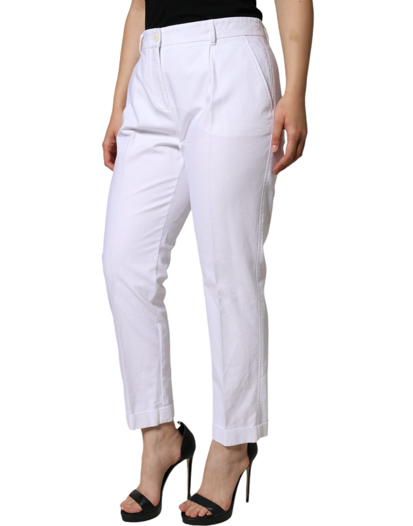 Dolce & Gabbana White Cotton Stretch Tapered Pants - IT46|XL