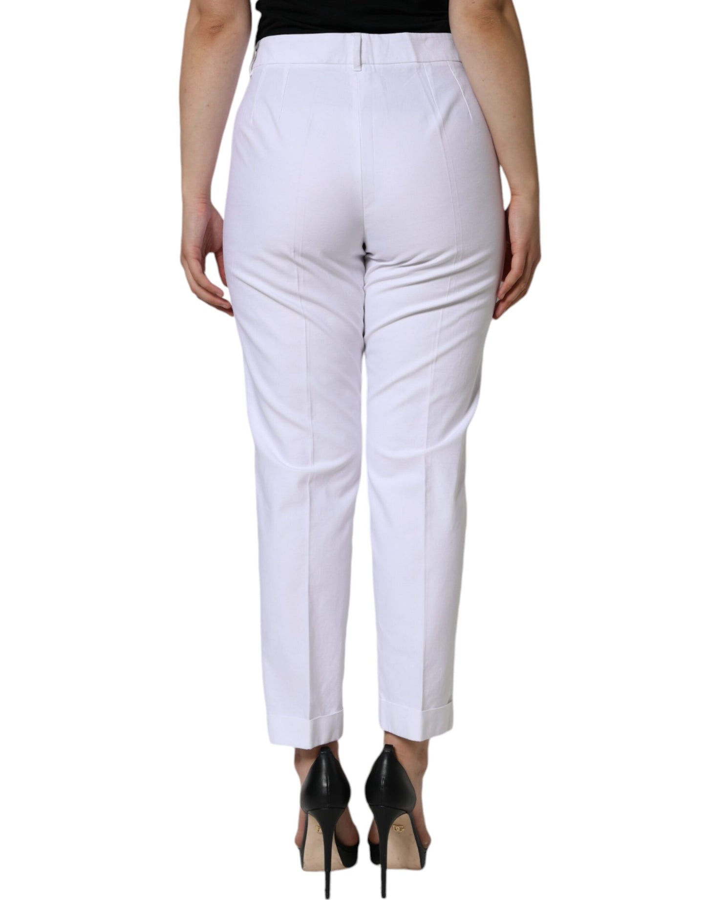 Dolce & Gabbana White Cotton Stretch Tapered Pants - IT46|XL