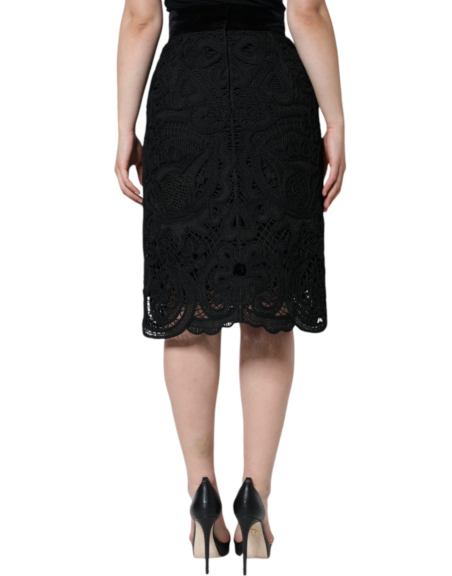 Dolce & Gabbana Black Floral Lace High Waist Pencil Cut Skirt - IT48|XXL