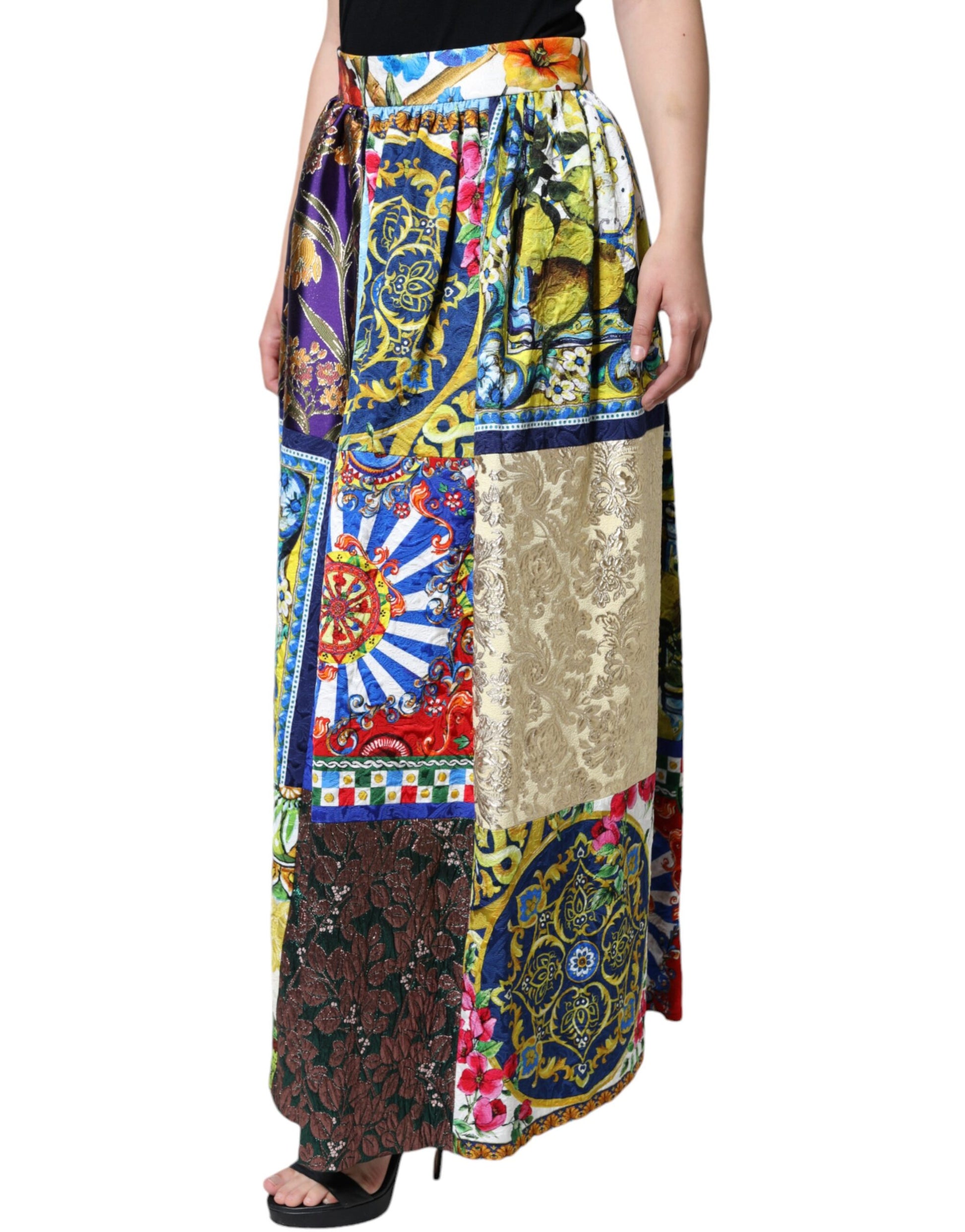 Dolce & Gabbana Multicolor Patchwork Sicily Long Maxi Skirt - IT46|XL