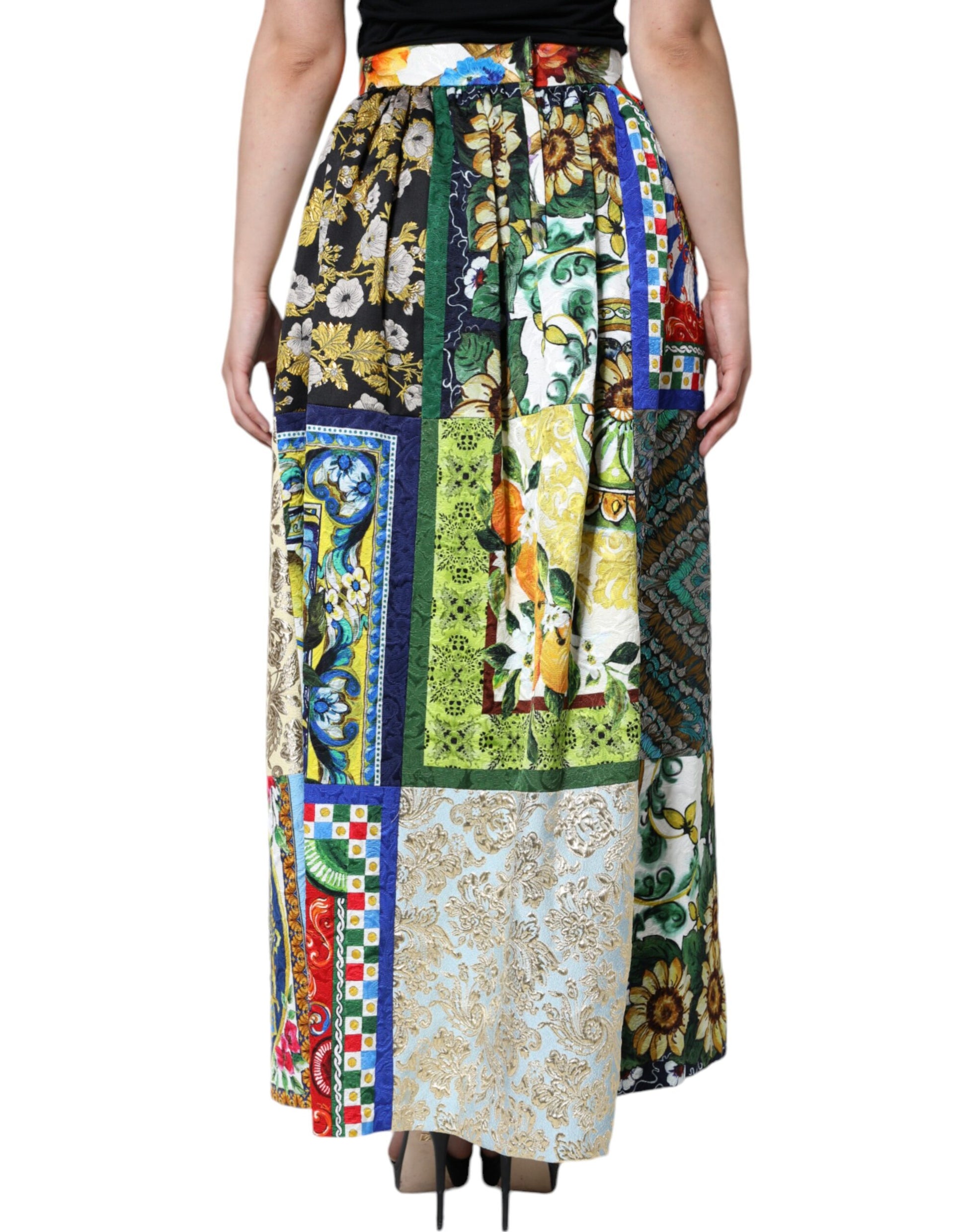 Dolce & Gabbana Multicolor Patchwork Sicily Long Maxi Skirt - IT46|XL