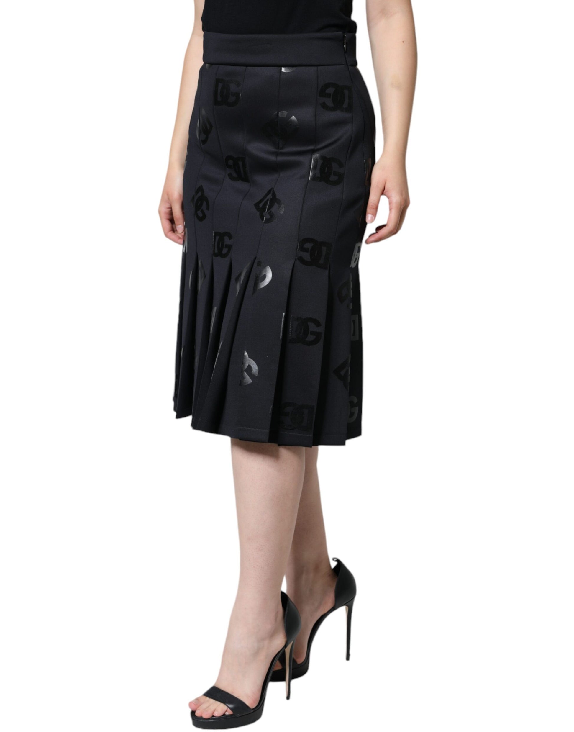 Dolce & Gabbana Black DG Monogram Pleated Midi Skirt - IT48|XXL