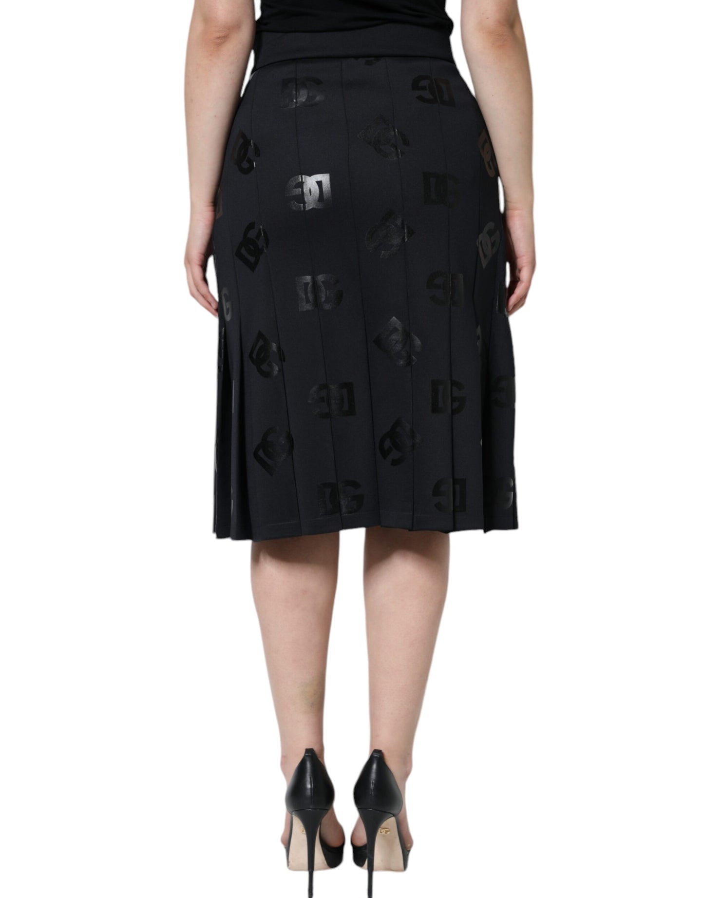 Dolce & Gabbana Black DG Monogram Pleated Midi Skirt - IT48|XXL