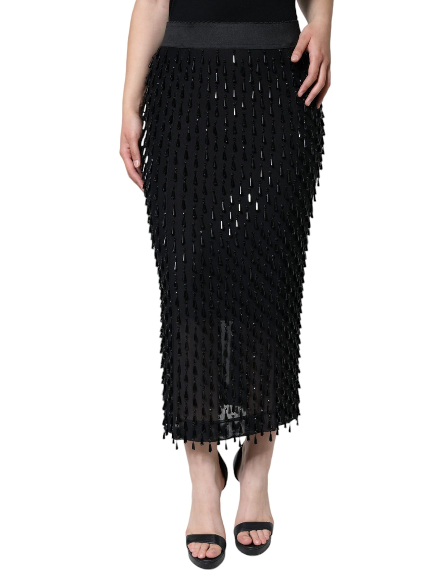 Dolce & Gabbana Black Embellished Pencil Cut Midi Skirt - IT44 | L