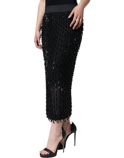 Dolce & Gabbana Black Embellished Pencil Cut Midi Skirt - IT44 | L