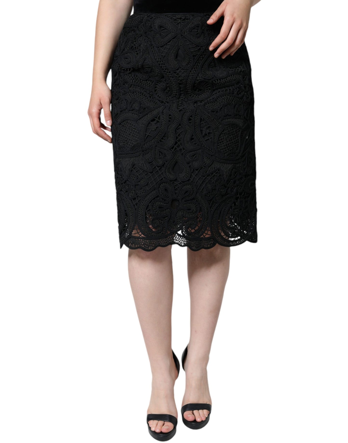 Dolce & Gabbana Black Floral Lace HighWaist Pencil Cut Skirt - IT40|S