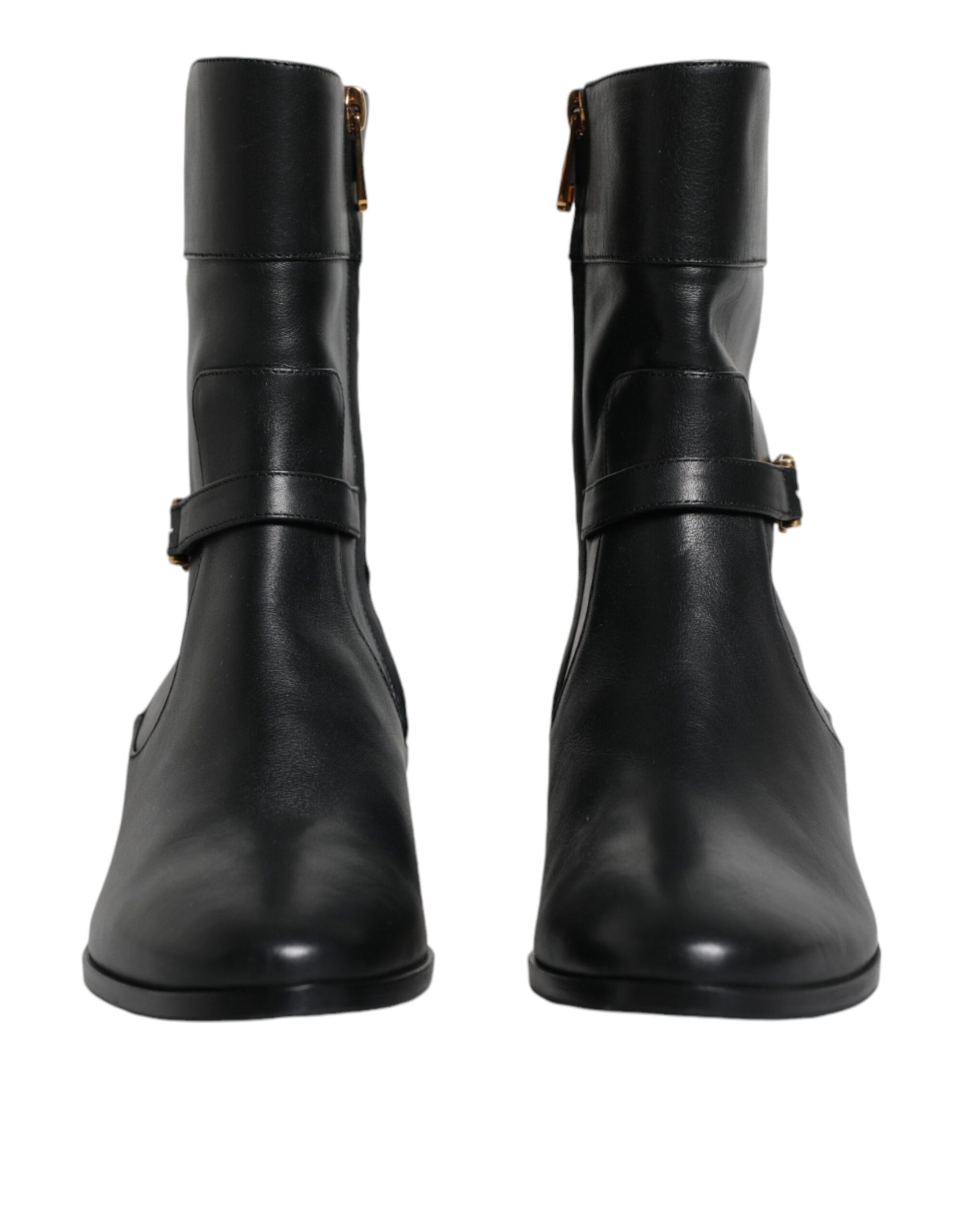 Dolce & Gabbana Black Leather Logo Mid Calf Boots Shoes - EU37.5/US7.5