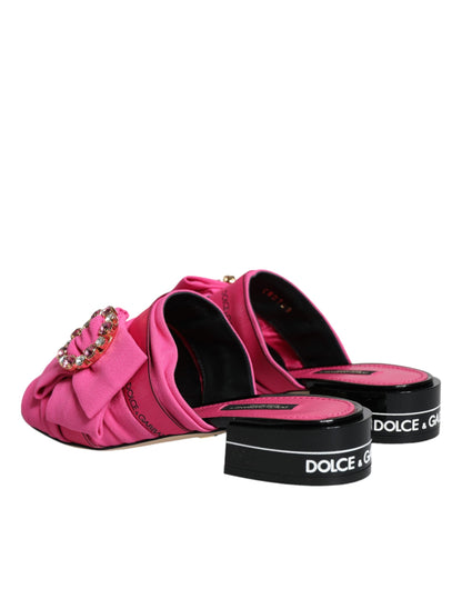 Dolce & Gabbana Pink Black Crystal Slides Sandals Shoes - EU36.5/US6.5