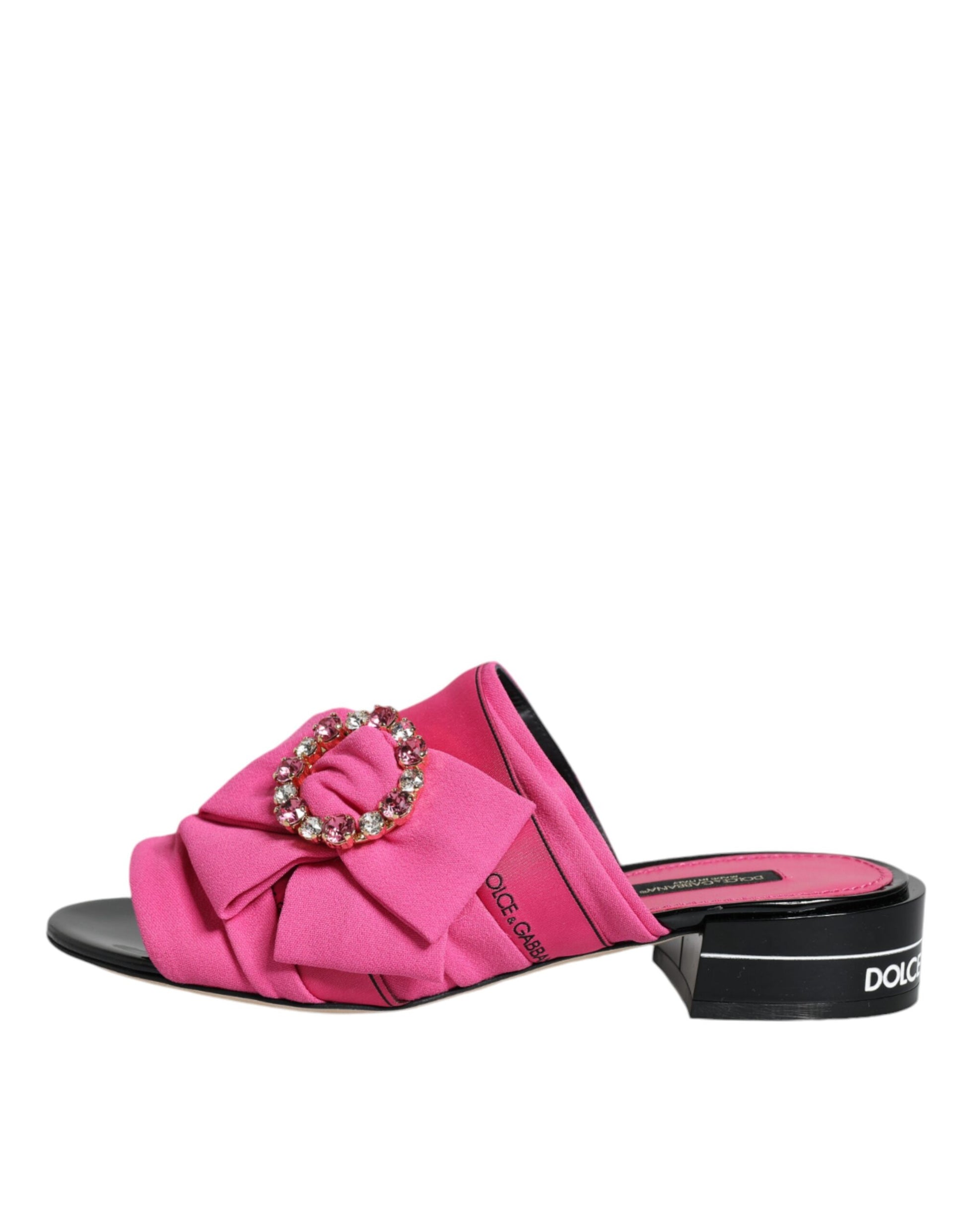 Dolce & Gabbana Pink Black Crystal Slides Sandals Shoes - EU36.5/US6.5