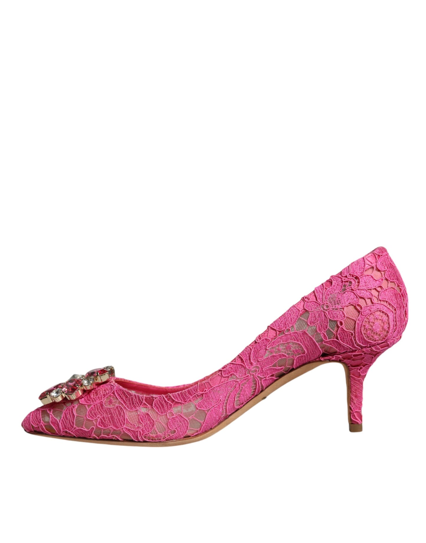 Dolce & Gabbana Pink Taormina Lace Crystal Heels Pumps Shoes - EU38/US8