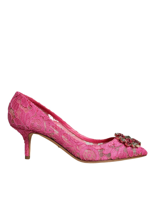 Dolce & Gabbana Pink Taormina Lace Crystal Heels Pumps Shoes - EU38/US8