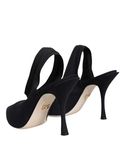 Dolce & Gabbana Black Jersey Stretch Heels Slingback Shoes - EU36.5/US6.5