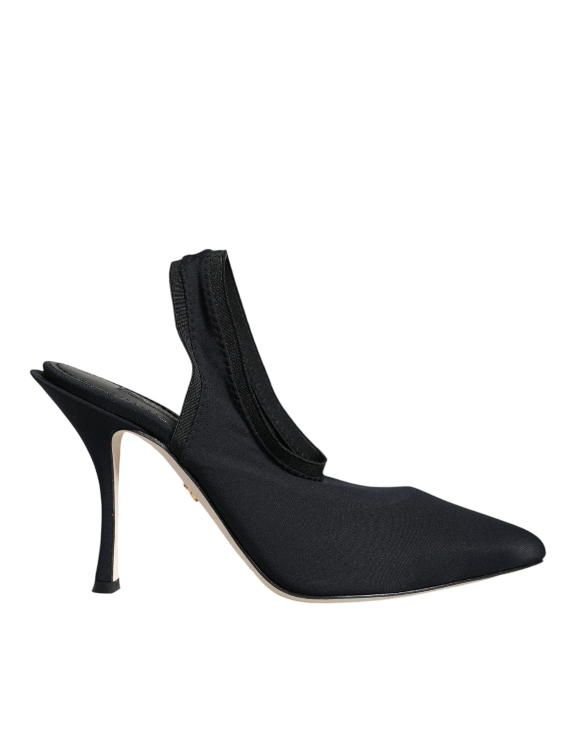 Dolce & Gabbana Black Jersey Stretch Heels Slingback Shoes - EU36.5/US6.5