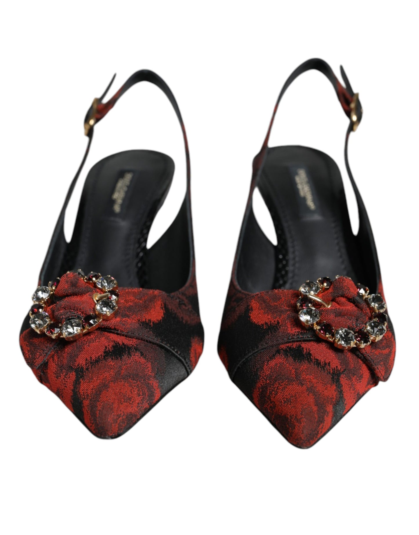 Dolce & Gabbana Black Red Floral Crystal Heel Slingback Shoes - EU36/US6