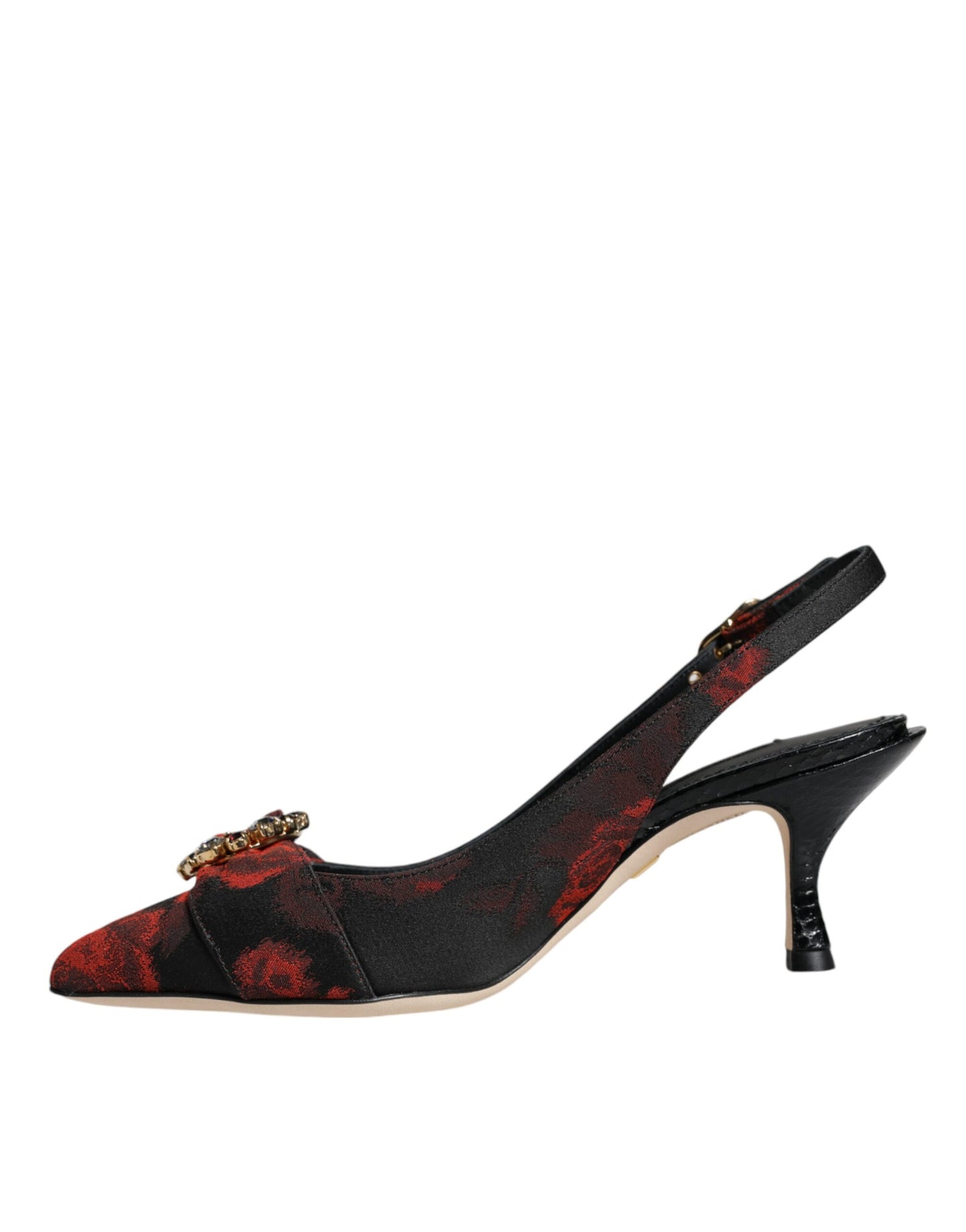 Dolce & Gabbana Black Red Floral Crystal Heel Slingback Shoes - EU36/US6