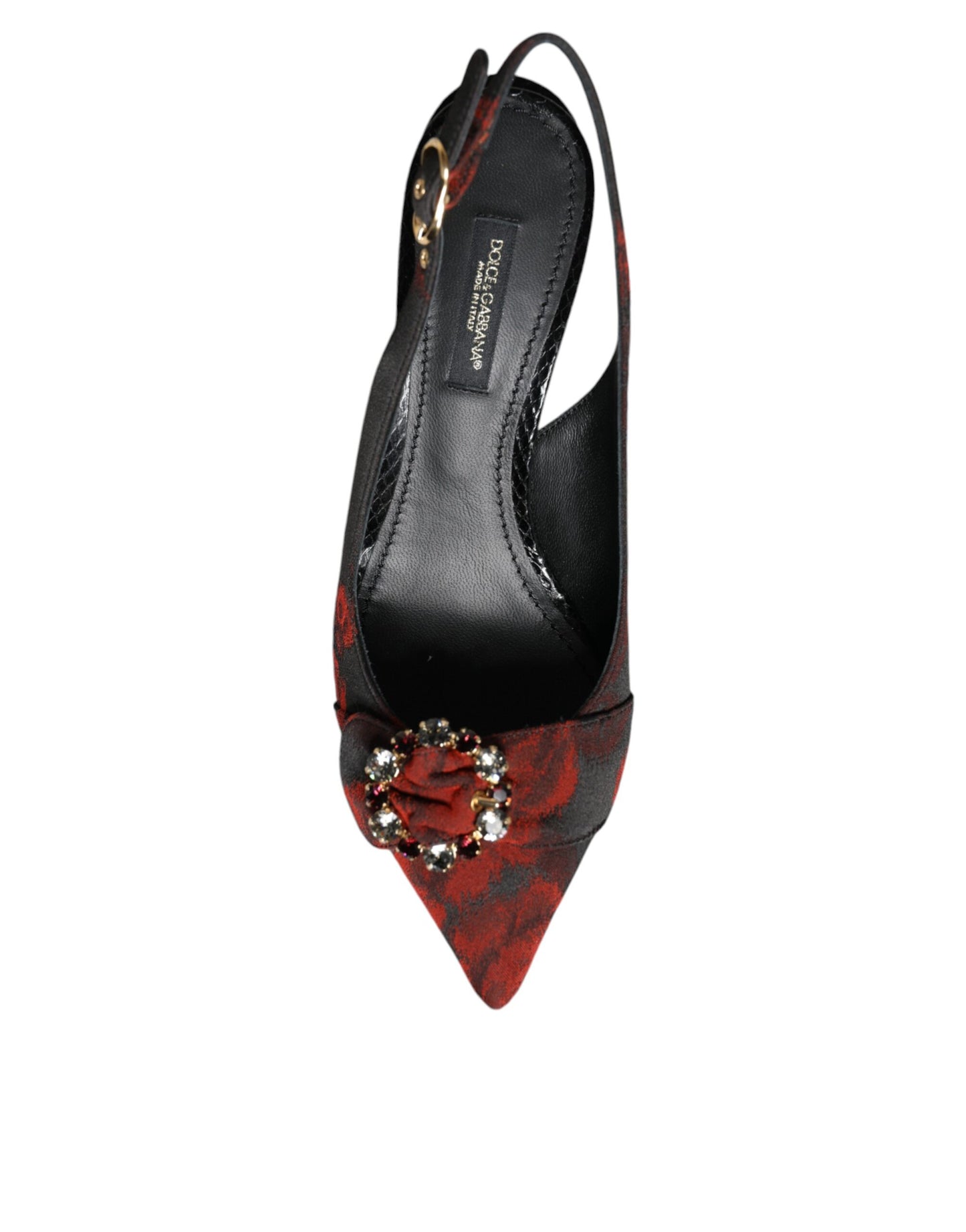 Dolce & Gabbana Black Red Floral Crystal Heel Slingback Shoes - EU36/US6