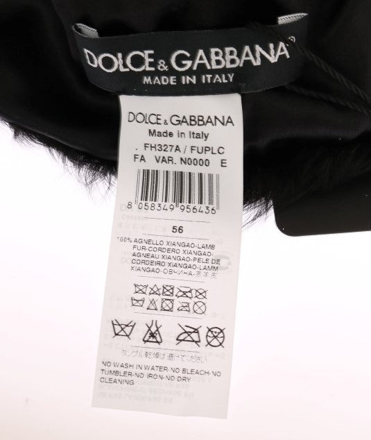 Dolce & Gabbana Elegant Black Xiangao Fur Beanie Hat - 56 cm|XS