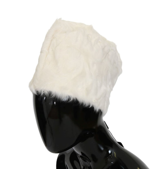 Dolce & Gabbana Elegant White Fur Beanie Luxury Winter Hat - 56 cm|XS