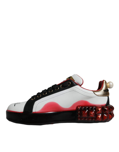 Dolce & Gabbana White Red Crystals Leather Portofino Sneakers Shoes - EU36.5/US6.5