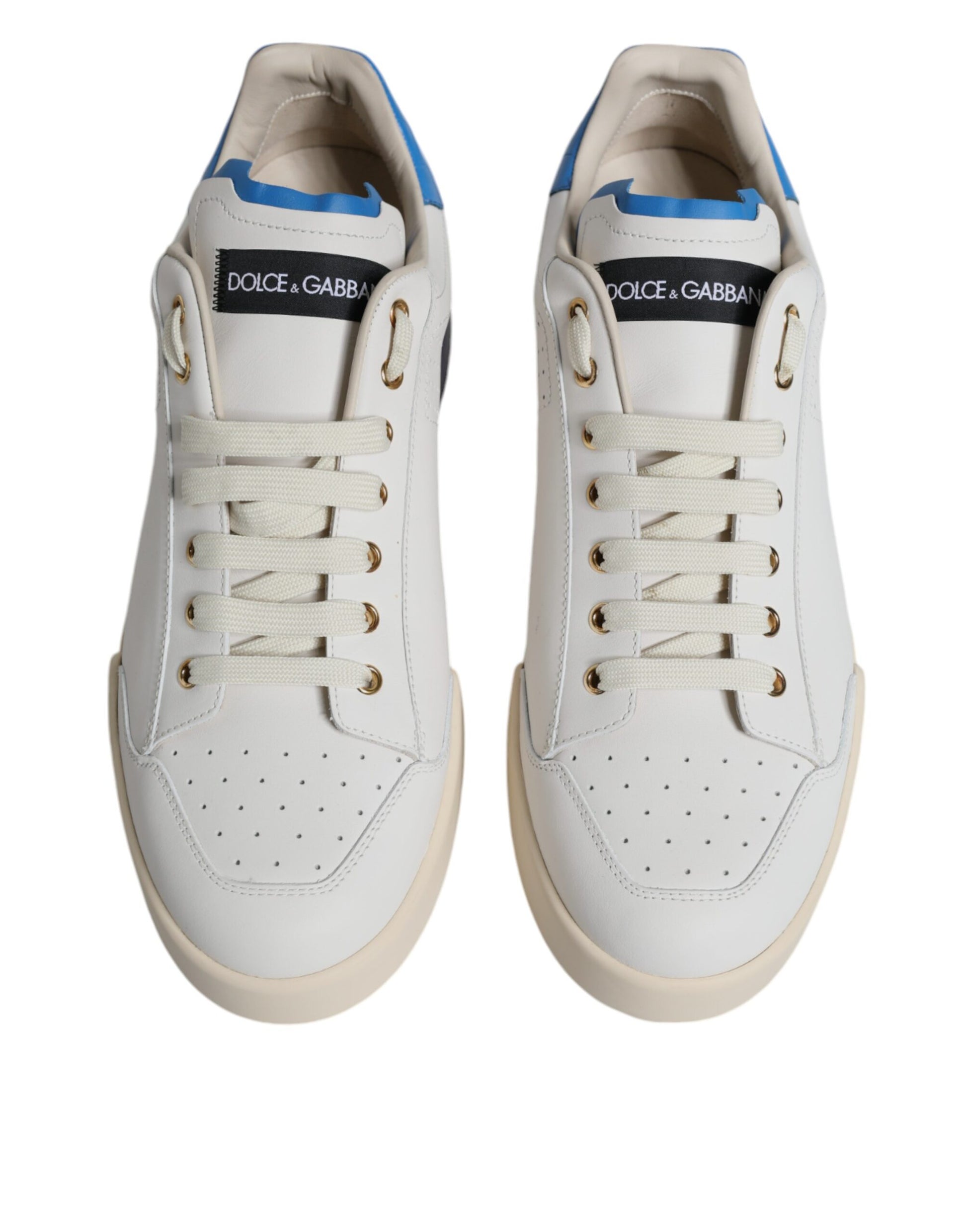 Dolce & Gabbana White Blue Perforated Low Top Sneakers Shoes - EU45/US12