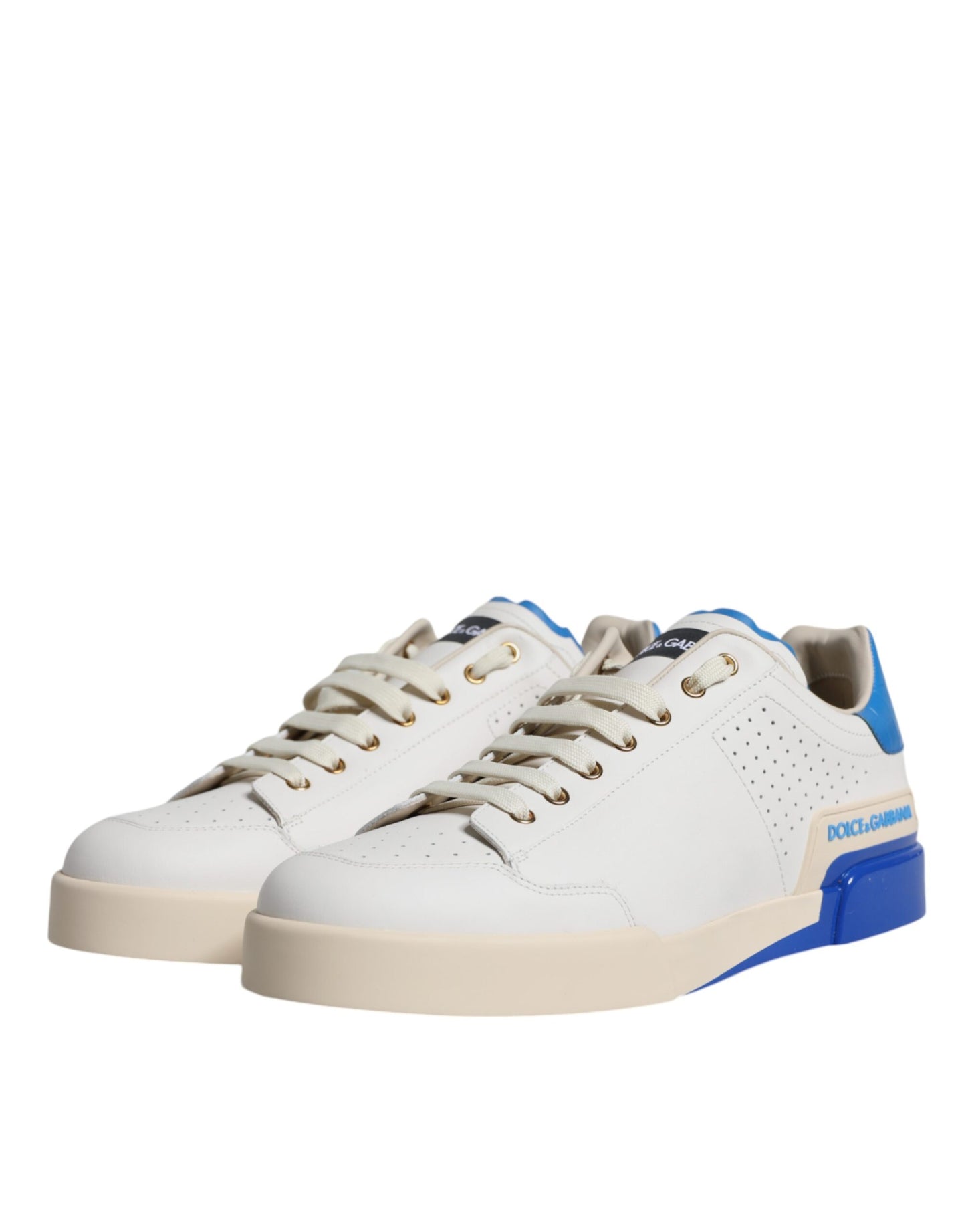 Dolce & Gabbana White Blue Perforated Low Top Sneakers Shoes - EU45/US12