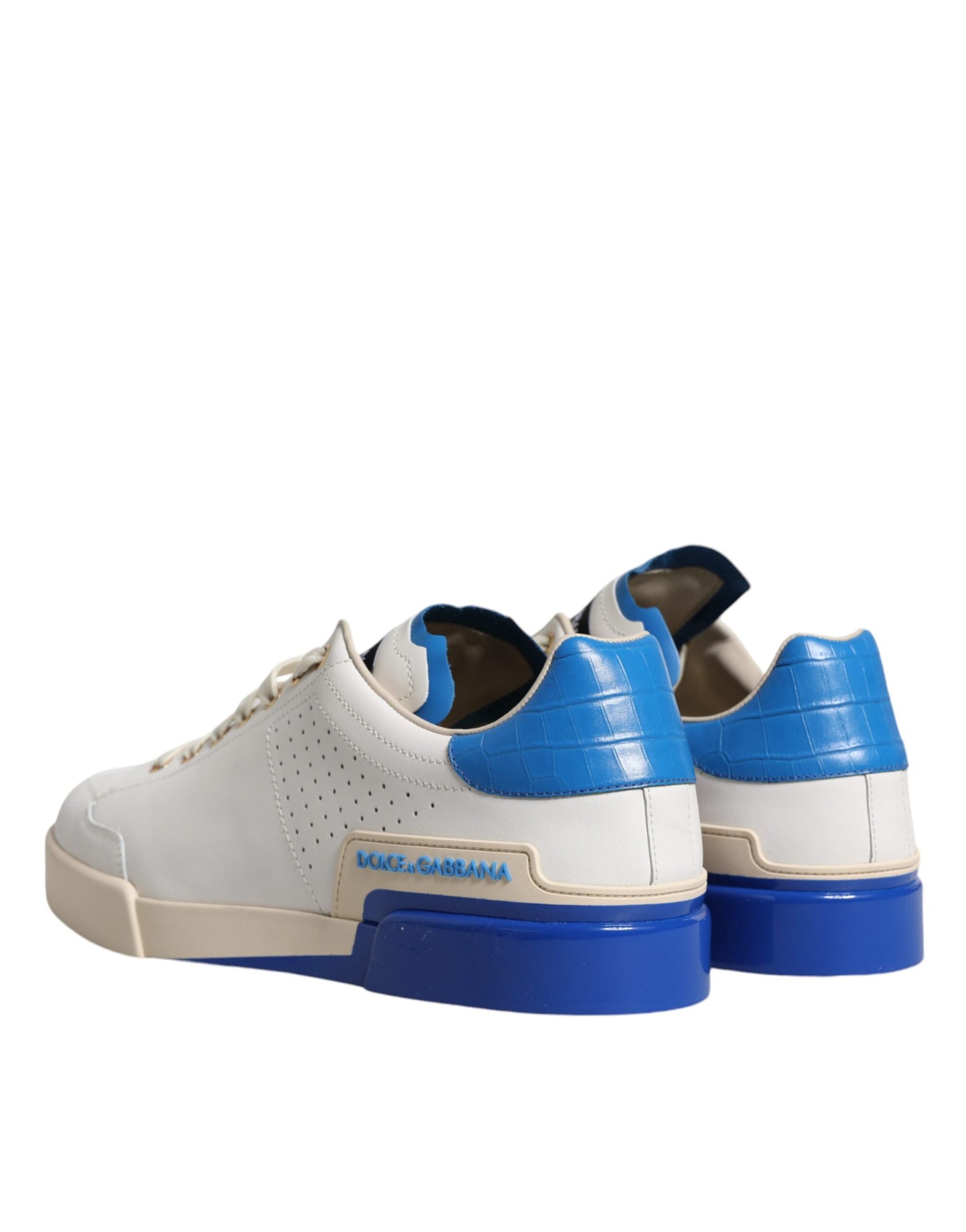 Dolce & Gabbana White Blue Perforated Low Top Sneakers Shoes - EU45/US12