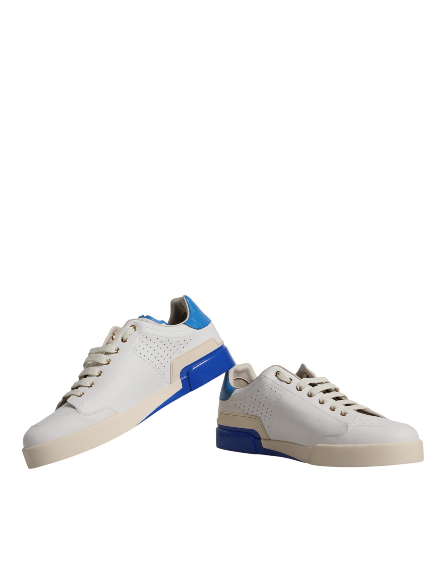 Dolce & Gabbana White Blue Perforated Low Top Sneakers Shoes - EU45/US12