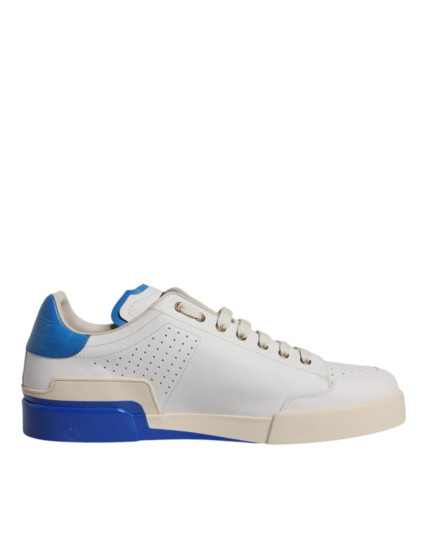 Dolce & Gabbana White Blue Perforated Low Top Sneakers Shoes - EU45/US12