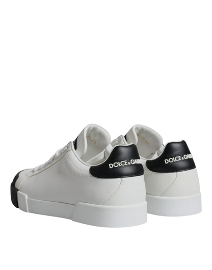 Dolce & Gabbana White Black Leather Logo Portofino Sneaker Shoes - EU47/US14